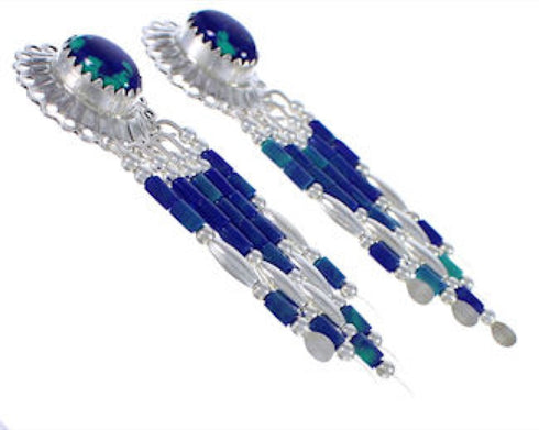 Hand Made Sterling Silver Azurite Clip On Dangle Concho Earrings CCE5A