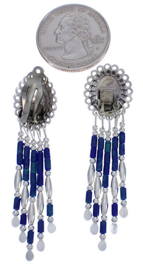 Hand Made Sterling Silver Azurite Clip On Dangle Concho Earrings CCE5A
