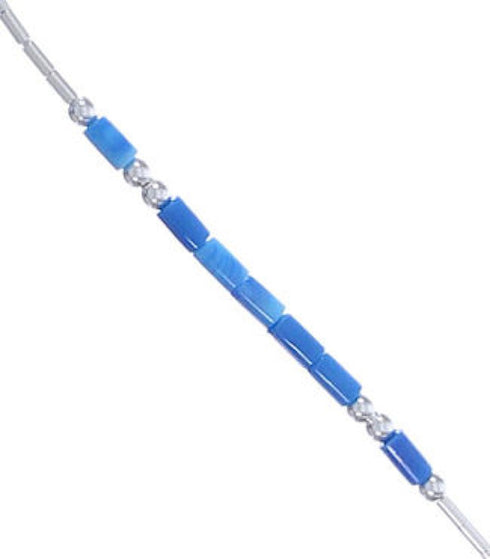 Hand Strung Liquid Silver & Denim Lapis Bead Bracelet Jewelry LS36D