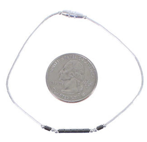 Hand Strung Liquid Silver & Hematite Bead Bracelet Jewelry LS36H