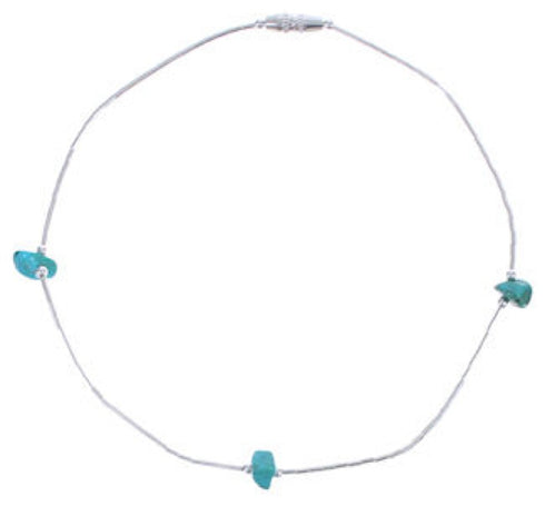 Hand Strung Liquid Silver & Turquoise Nugget Bead Anklet Jewelry 104ANK