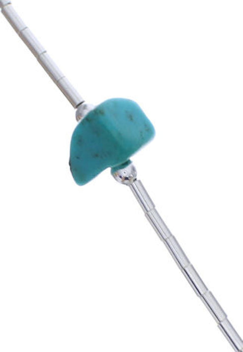 Hand Strung Liquid Silver & Turquoise Nugget Bead Anklet Jewelry 104ANK