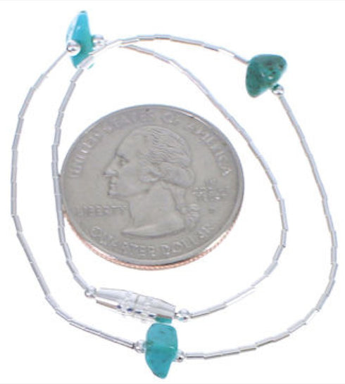 Hand Strung Liquid Silver & Turquoise Nugget Bead Anklet Jewelry 104ANK