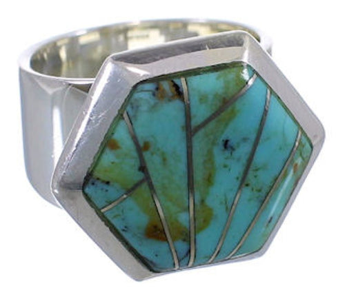Turquoise Inlay Well-Bulit Silver Ring Size 4-3/4 EX40469
