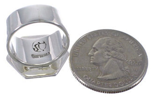 Turquoise Inlay Well-Bulit Silver Ring Size 4-3/4 EX40469