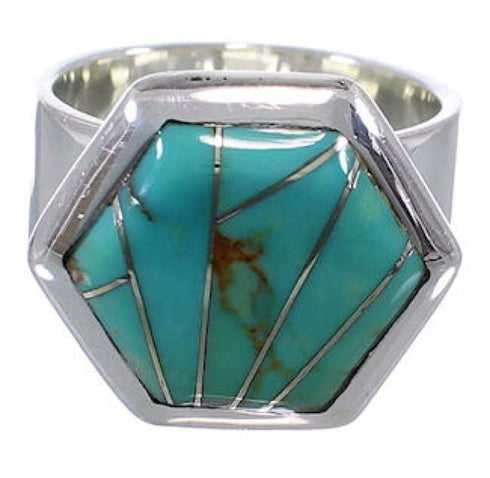 Well-Bulit Turquoise Inlay Southwest Ring Size 6-3/4 EX40472