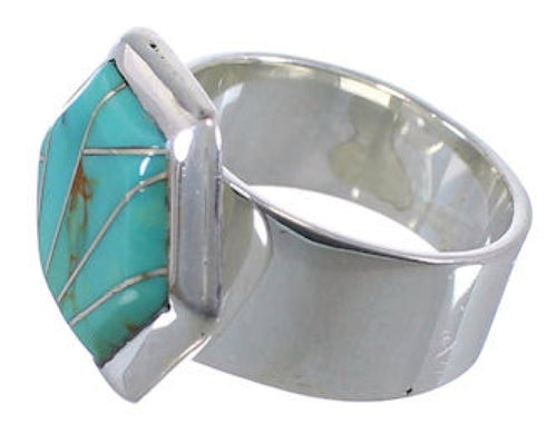 Well-Bulit Turquoise Inlay Southwest Ring Size 6-3/4 EX40472