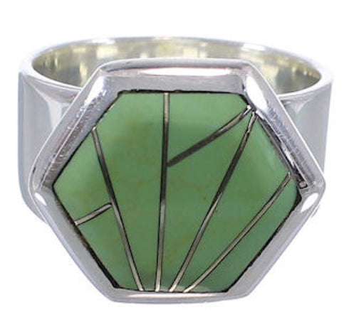 Southwestern Sturdy Turquoise Inlay Ring Size 8-3/4 EX40517