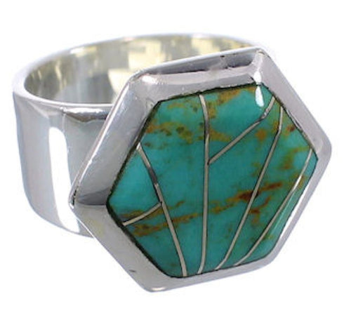 Southwest Turquoise Inlay Well-Built Ring Size 6-1/4 EX40527