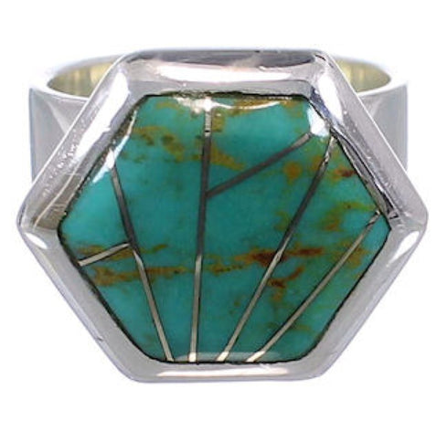 Turquoise Inlay Well-Built Southwest Ring Size 7-3/4 EX40528