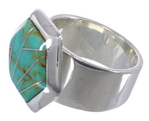 Turquoise Inlay Well-Built Southwest Ring Size 7-3/4 EX40528