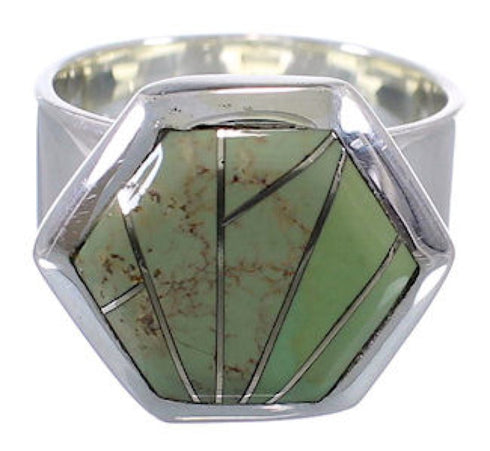 Substantial Turquoise Inlay Silver Ring Size 6 EX40531