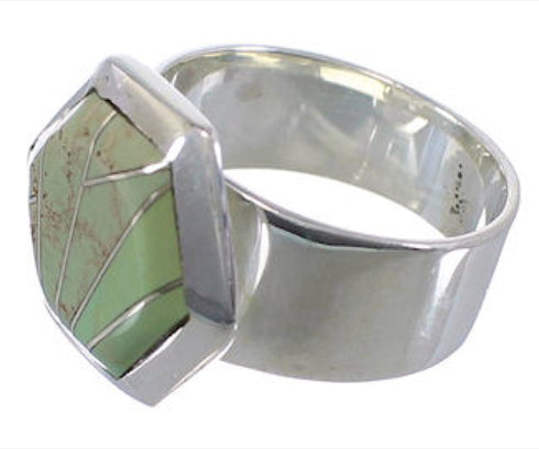 Substantial Turquoise Inlay Silver Ring Size 6 EX40531