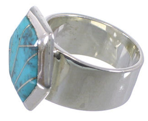 Turquoise Inlay Substantial Silver Ring Size 6-1/4 EX40568