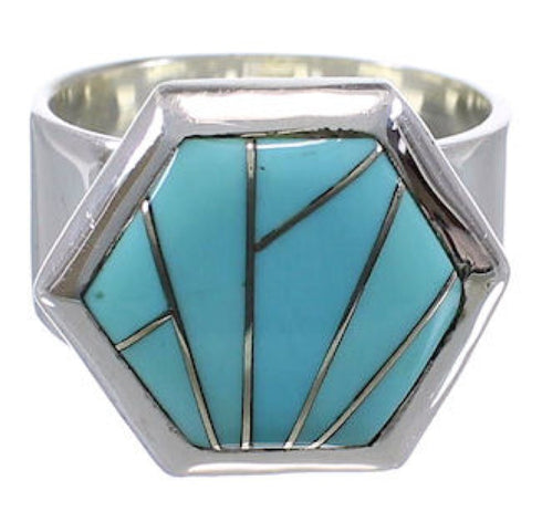 Southwest Turquoise Inlay Sturdy Ring Size 7-3/4 EX40595