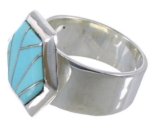Turquoise Inlay High Quality Silver Ring Size 8-1/4 EX40587