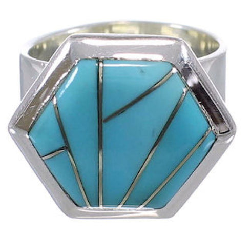 Southwestern Sturdy Turquoise Inlay Ring Size 7-1/4 EX40611