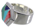 Well-Built Multicolor Inlay Silver Ring Size 7-3/4 EX40617