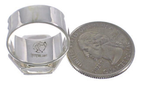 Well-Built Multicolor Inlay Silver Ring Size 7-3/4 EX40617