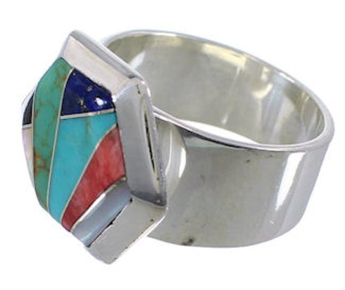 Substantial Multicolor Southwestern Silver Ring Size 8-1/4 EX40715