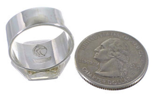 Substantial Multicolor Southwestern Silver Ring Size 8-1/4 EX40715