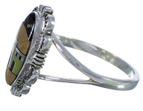 Silver Multicolor Pueblo Design Ring Size 8-3/4 TX41347