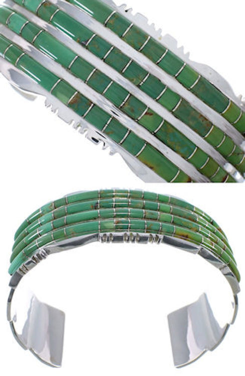 Sterling Silver Southwest Turquoise Inlay Sturdy Cuff Bracelet CX49615