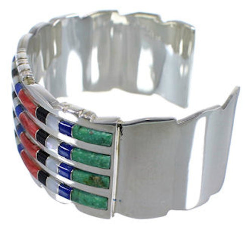 Southwest Multicolor Well-Built Sterling Silver Cuff Bracelet EX28739