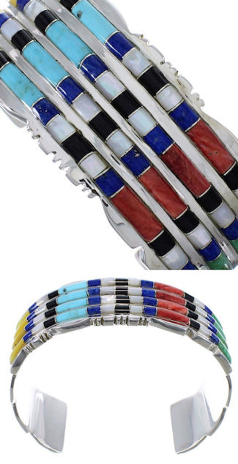 Southwest Multicolor Well-Built Sterling Silver Cuff Bracelet EX28739