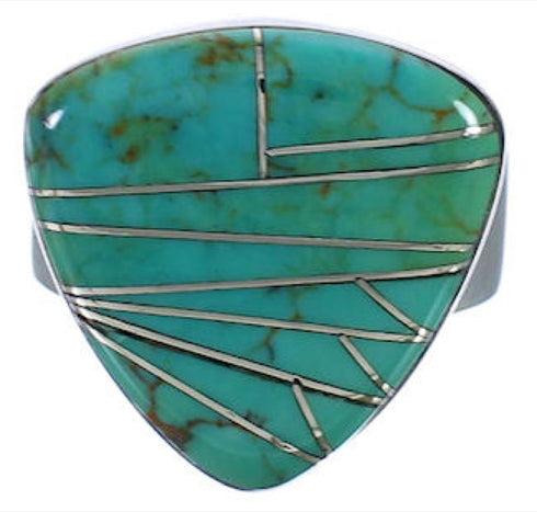 Well- Built Southwest Turquoise Inlay Ring Size 7-3/4 PX40386