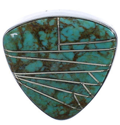 Southwest Turquoise Inlay Jewelry Heavy Silver Ring Size 4-3/4 PX40391