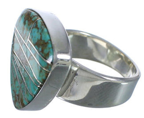 Southwest Turquoise Inlay Jewelry Heavy Silver Ring Size 4-3/4 PX40391
