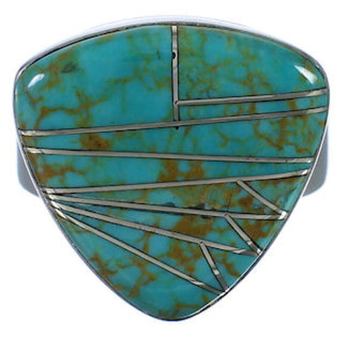 Turquoise Inlay Southwestern Silver Sturdy Ring Size 6-1/4 PX40395