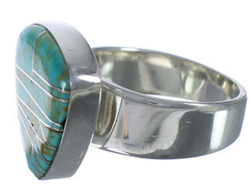 Turquoise Inlay Southwestern Silver Sturdy Ring Size 6-1/4 PX40395