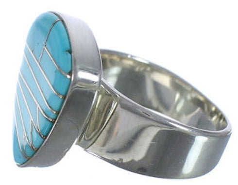 Turquoise Inlay Well-Built Silver Southwestern Ring Size 6-3/4 PX40415