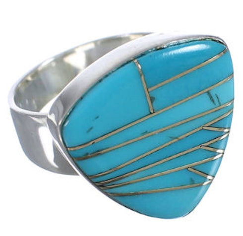 Heavy Turquoise Inlay Southwest Silver Ring Size 6-1/2 PX40420
