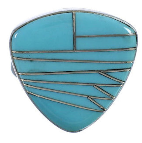 Sturdy Southwest Silver Turquoise Ring Size 7-1/4 PX40461