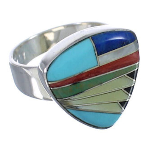 Sterling Silver High Quality Multicolor Inlay Ring Size 7-3/4 PX40478