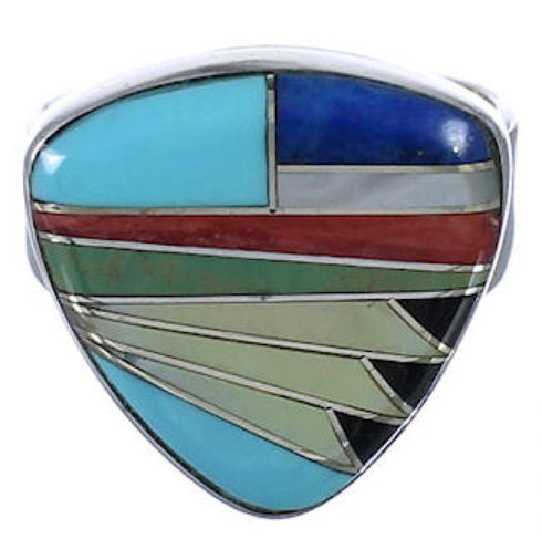Sterling Silver High Quality Multicolor Inlay Ring Size 7-3/4 PX40478