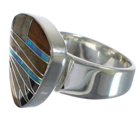 Silver Heavy Jewelry Multicolor Inlay Ring Size 6-1/2 PX40498