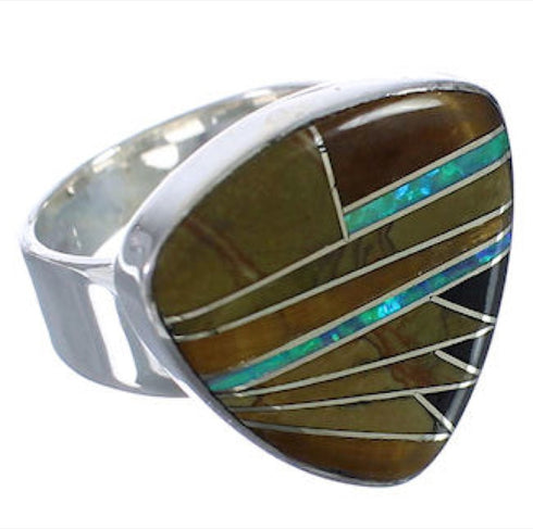 Multicolor Southwestern Heavy Jewelry Silver Ring Size 5-1/4 PX40506