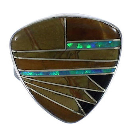 Multicolor Southwestern Heavy Jewelry Silver Ring Size 5-1/4 PX40506