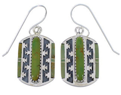 Turquoise Inlay Sterling Silver Hook Dangle Earrings PX32737