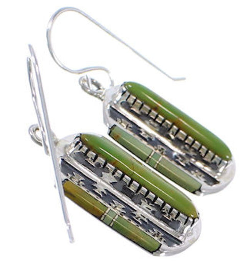 Turquoise Inlay Sterling Silver Hook Dangle Earrings PX32737