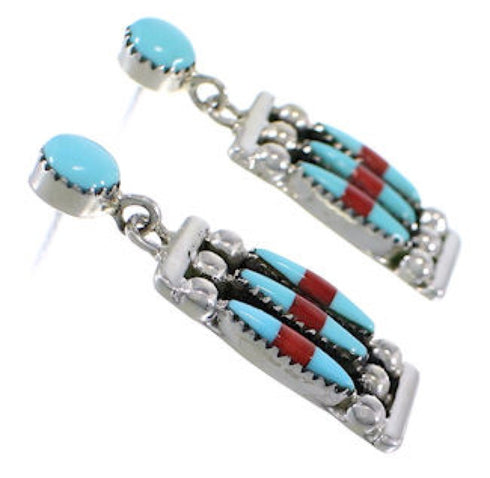 Coral Jewelry Turquoise Silver Post Dangle Earrings PX32870