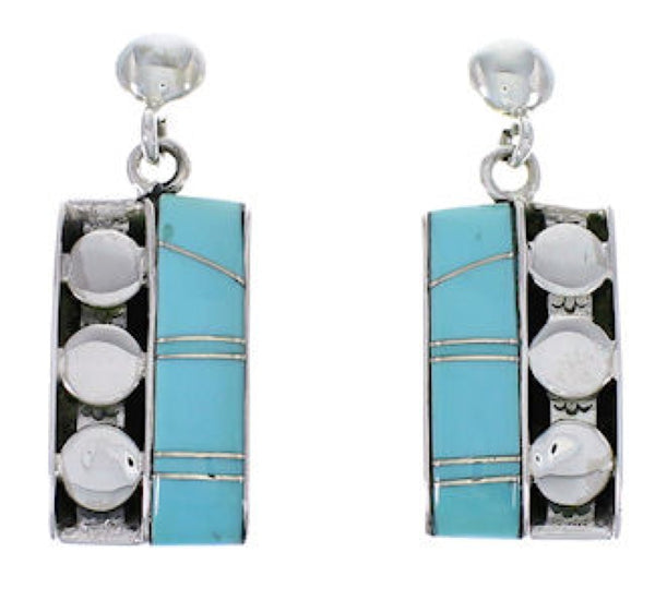 Genuine Sterling Silver Jewelry Turquoise Post Dangle Earrings PX32875