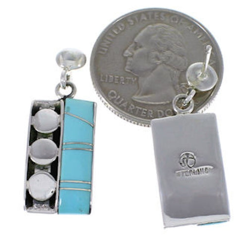 Genuine Sterling Silver Jewelry Turquoise Post Dangle Earrings PX32875