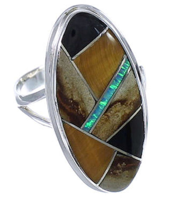 Southwest Sterling Silver Multicolor Inlay Ring Size 5-3/4 UX34118