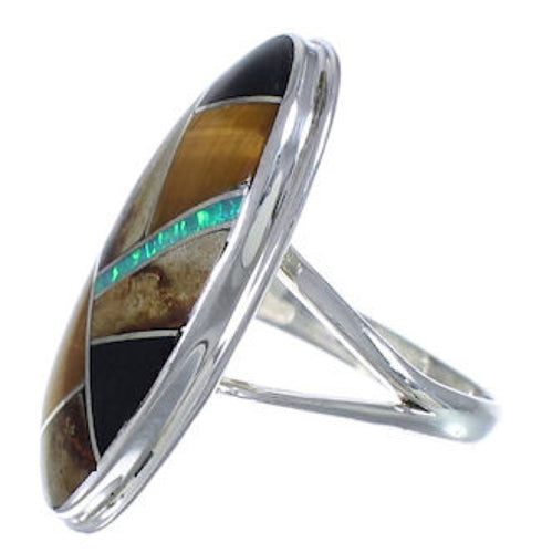 Southwest Sterling Silver Multicolor Inlay Ring Size 5-3/4 UX34118