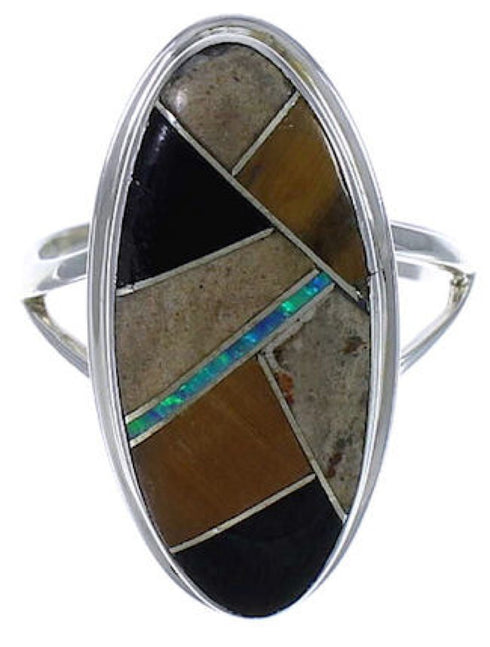 Genuine Sterling Silver Multicolor Southwest Ring Size 7-1/2 UX34139